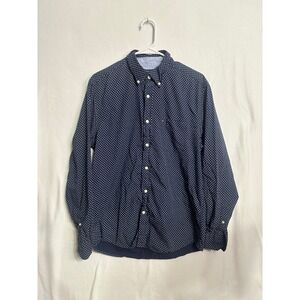 Tommy Hilfiger Mens Classic Fit Navy Blue Geometric Print Button Down Shirt M